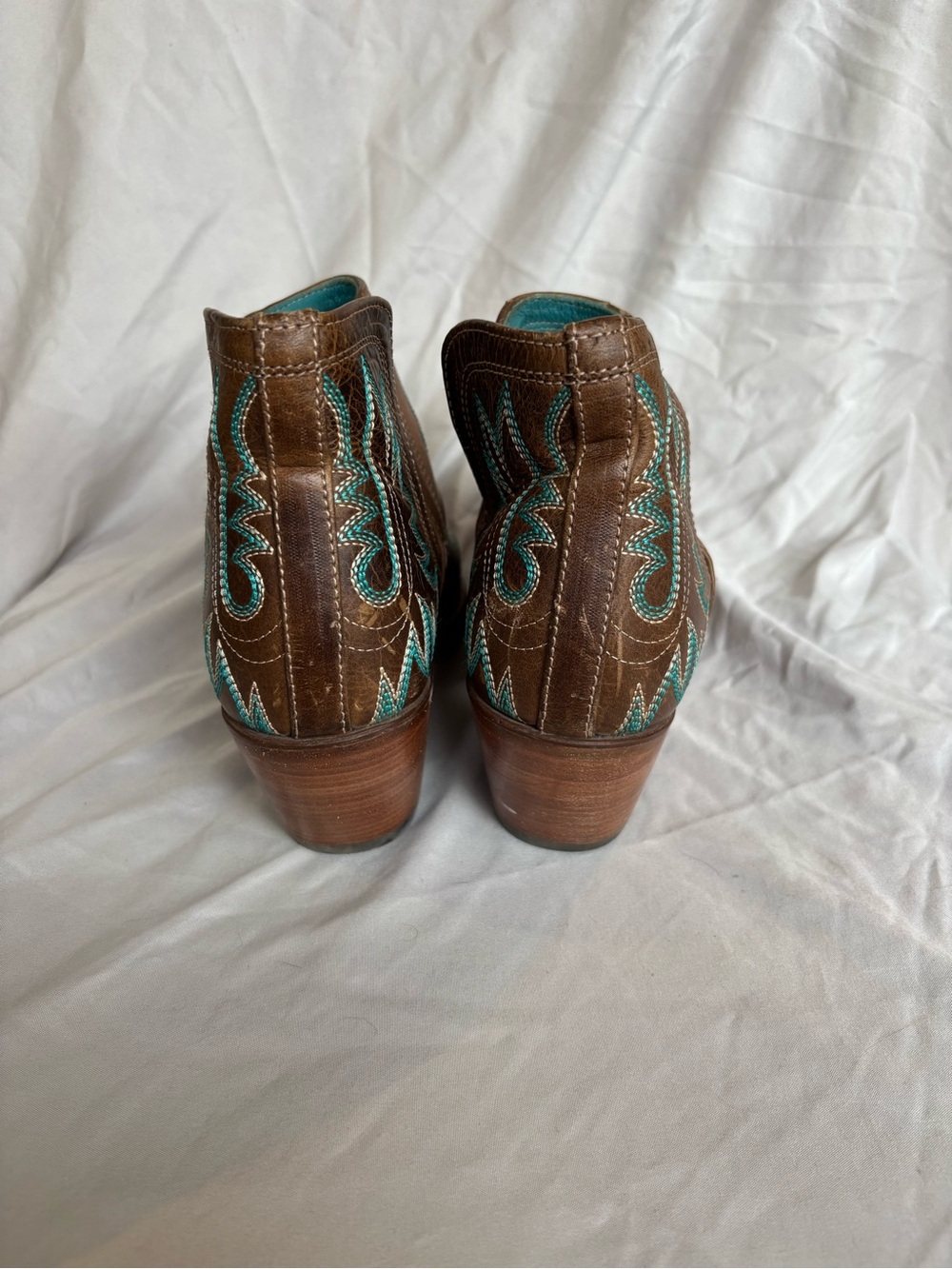 Ariat Brown Leather Ankle Booties with Teal Stitching